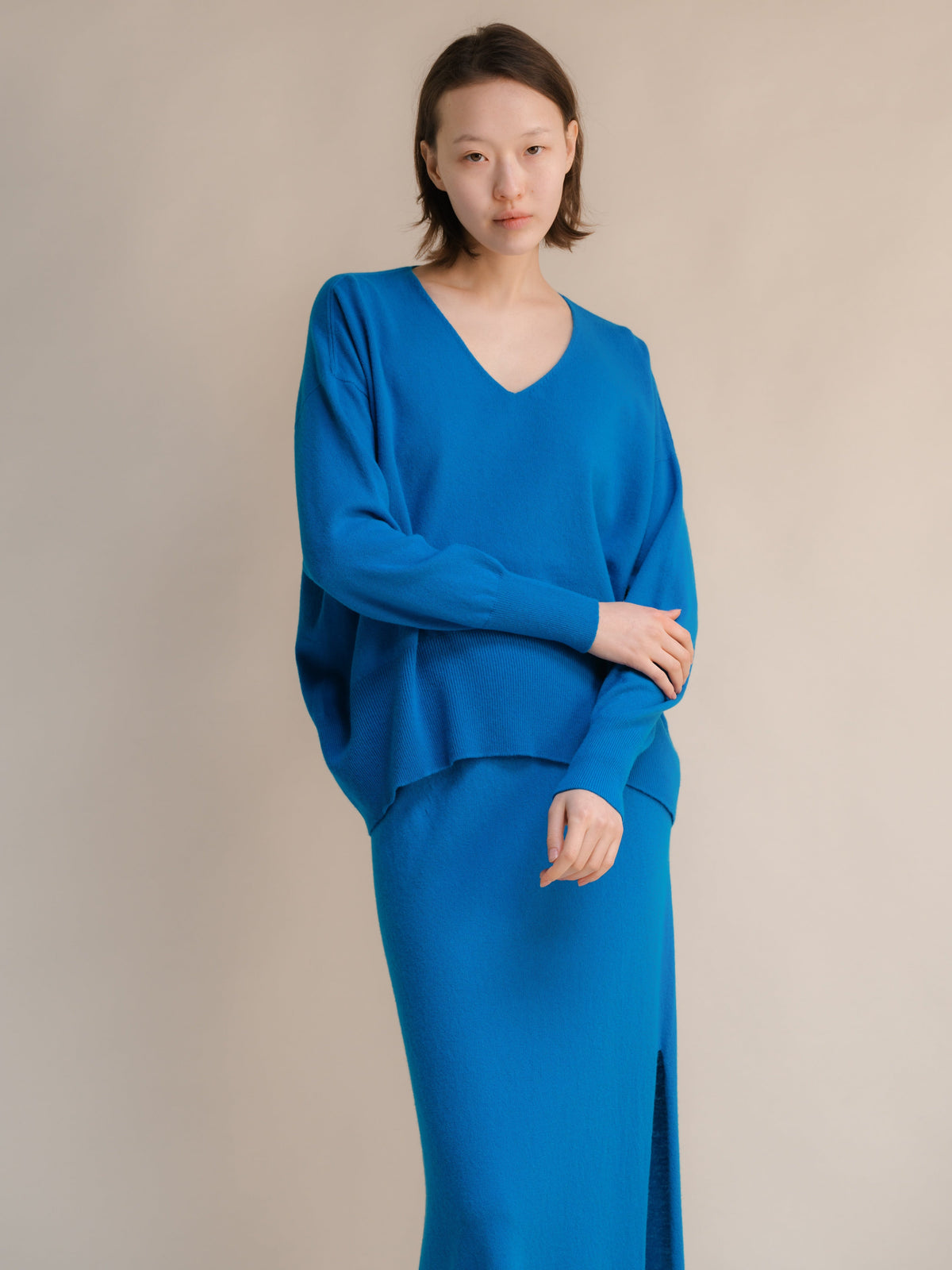 Malhas Cerulean / S Wool & Cashmere Mix Maxi V-Neck Sweater San Rocco Italia
