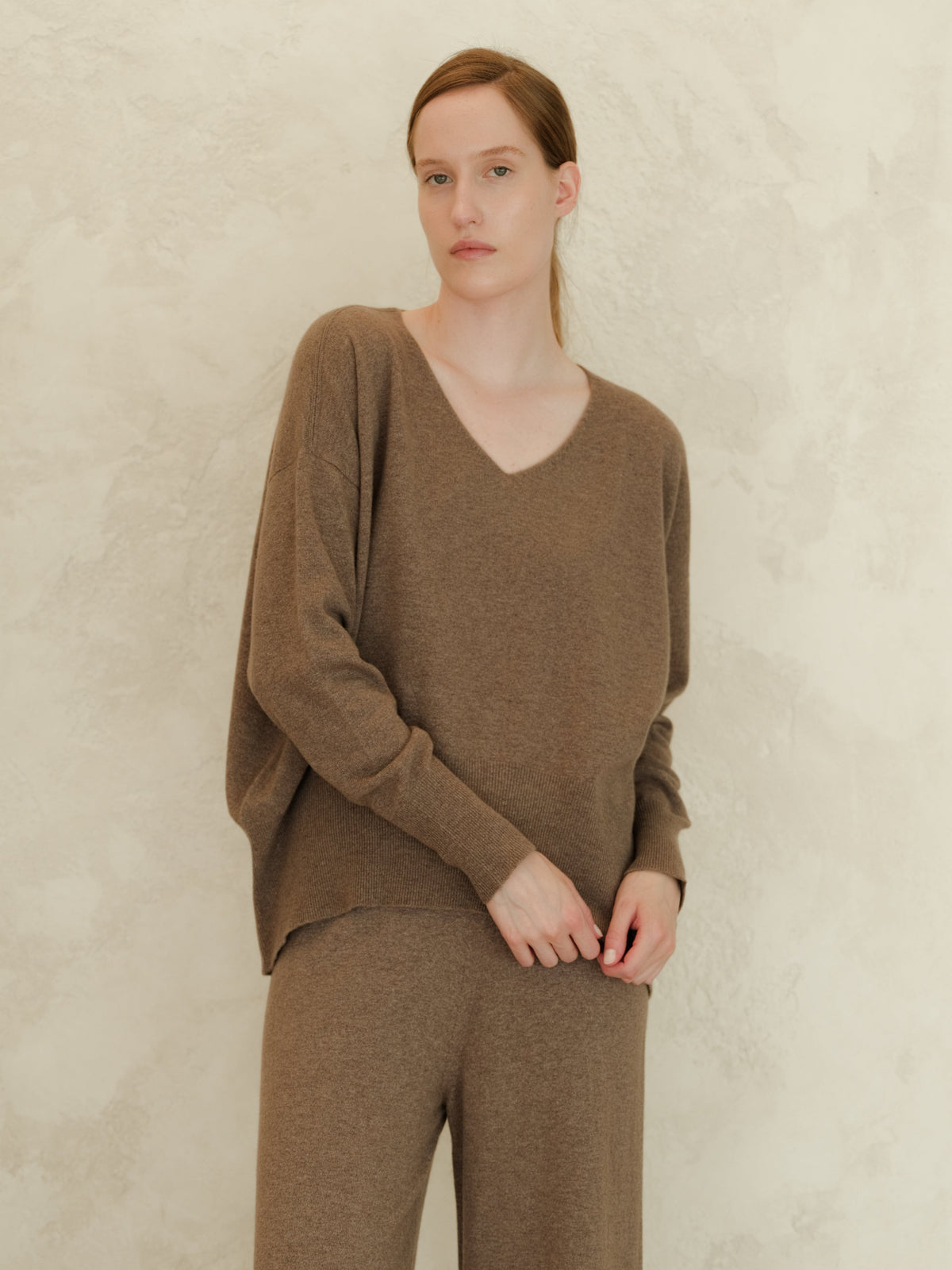 Malhas Castanha / S Wool & Cashmere Mix Maxi V-Neck Sweater San Rocco Italia