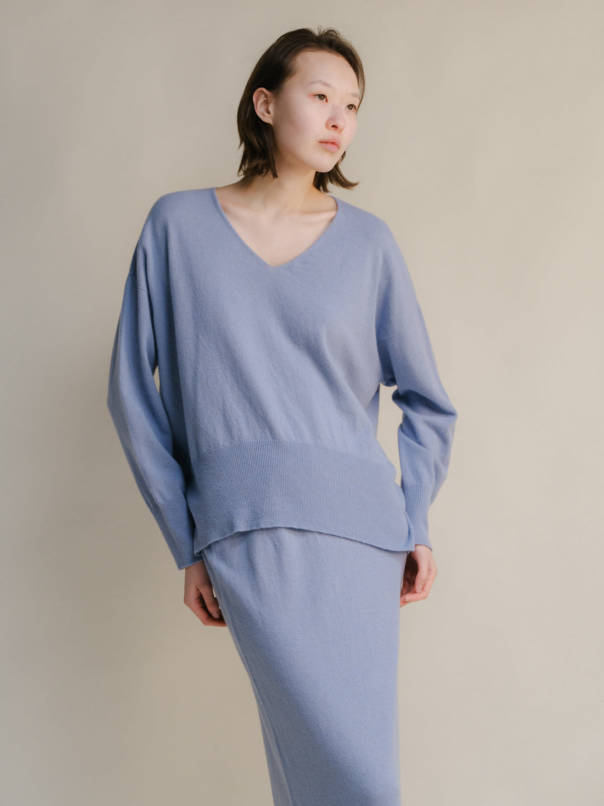 Malhas Azul empoeirado / S Wool & Cashmere Mix Maxi V-Neck Sweater San Rocco Italia