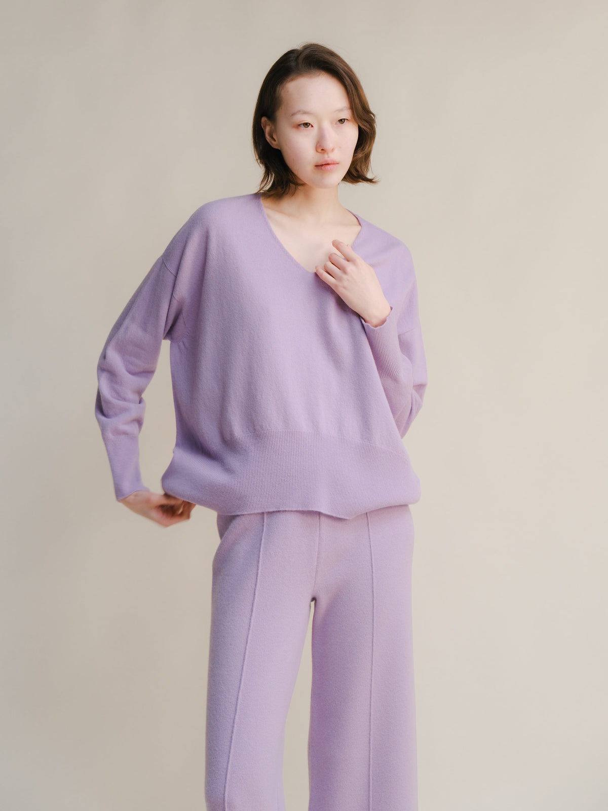 Malhas Lavander / S Wool & Cashmere Mix Maxi V-Neck Sweater San Rocco Italia