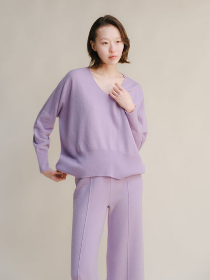 Malhas Lavander / S Wool & Cashmere Mix Maxi V-Neck Sweater San Rocco Italia