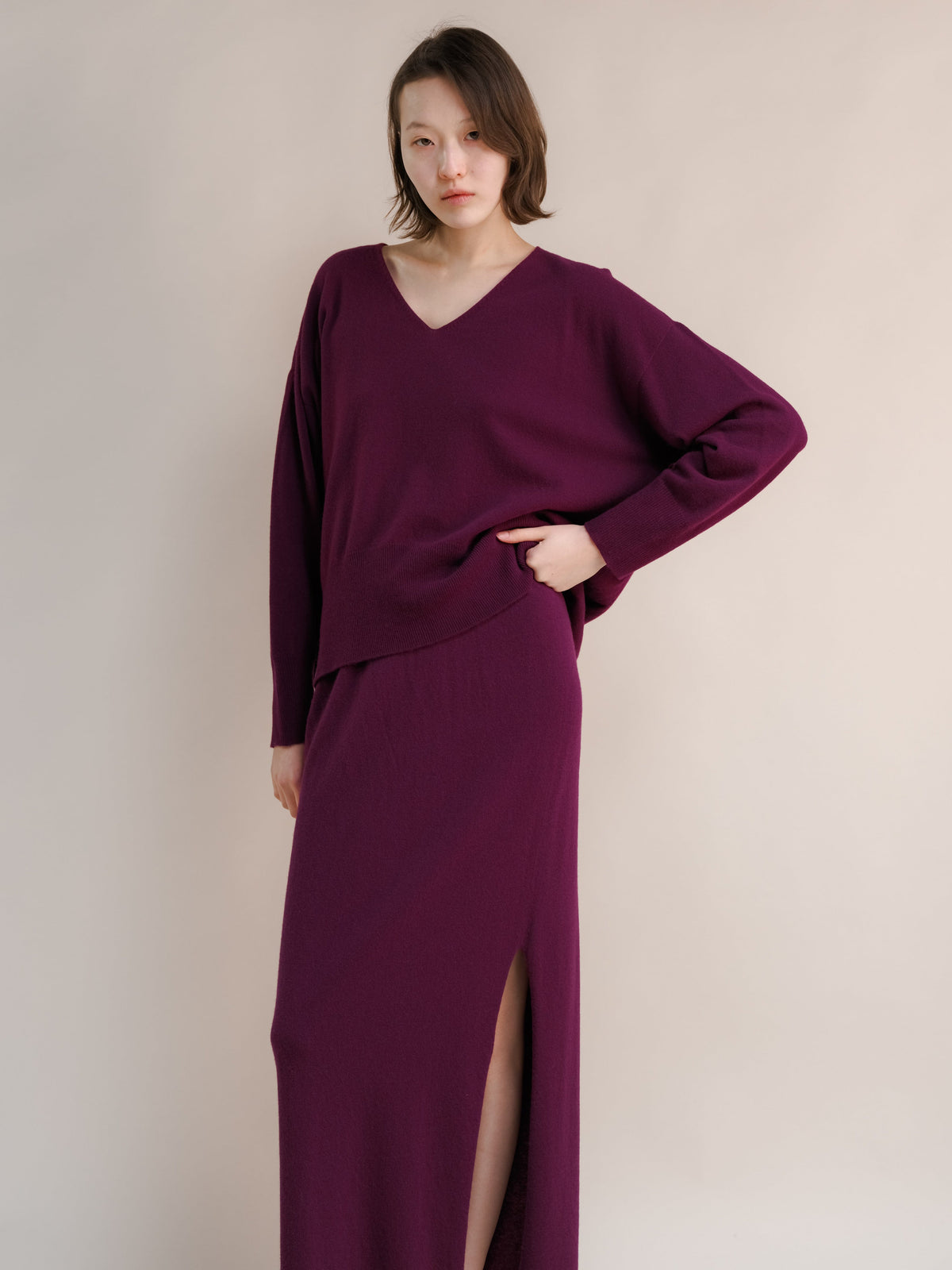 Malhas Magenta / S Wool & Cashmere Mix Maxi V-Neck Sweater San Rocco Italia