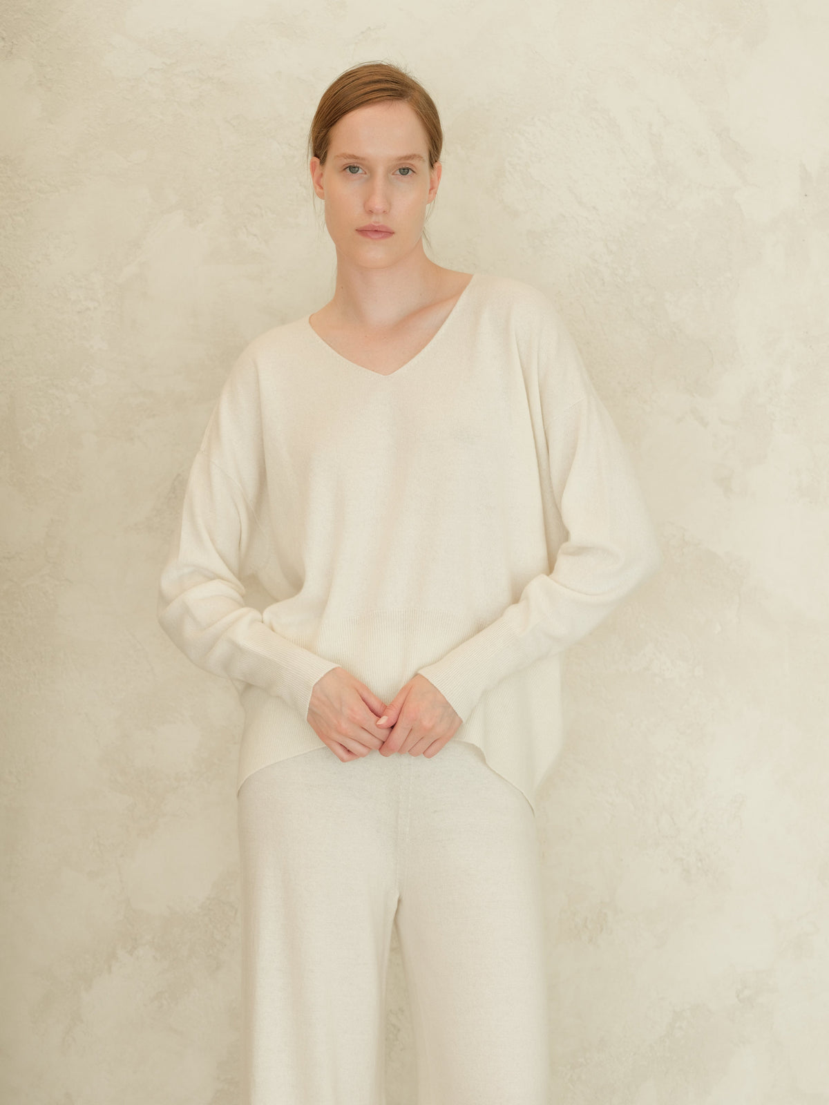 Malhas Branco natural / S Wool & Cashmere Mix Maxi V-Neck Sweater San Rocco Italia