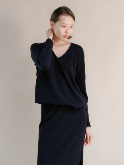 Malhas Navy / S Wool & Cashmere Mix Maxi V-Neck Sweater San Rocco Italia