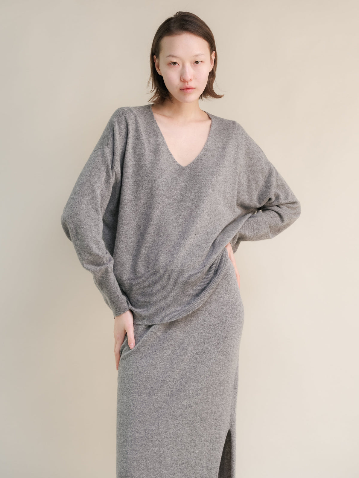Malhas Cinzento aço / S Wool & Cashmere Mix Maxi V-Neck Sweater San Rocco Italia