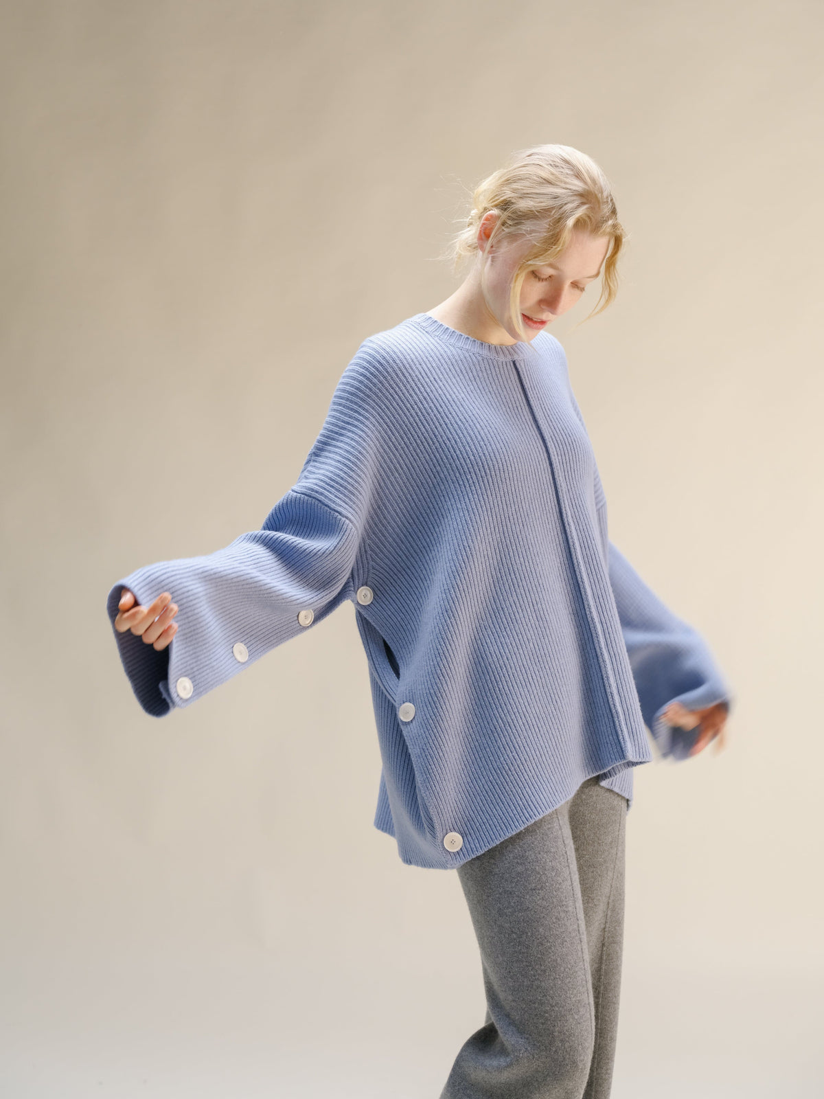 Malhas Azul empoeirado / S Camisola-capa oversized em mistura de lã e caxemira San Rocco Italia
