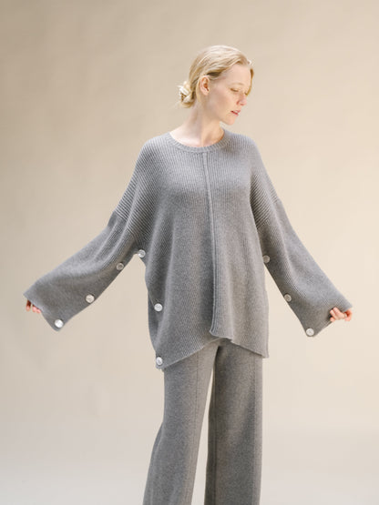 Malhas Cinzento aço / S Camisola-capa oversized em mistura de lã e caxemira San Rocco Italia