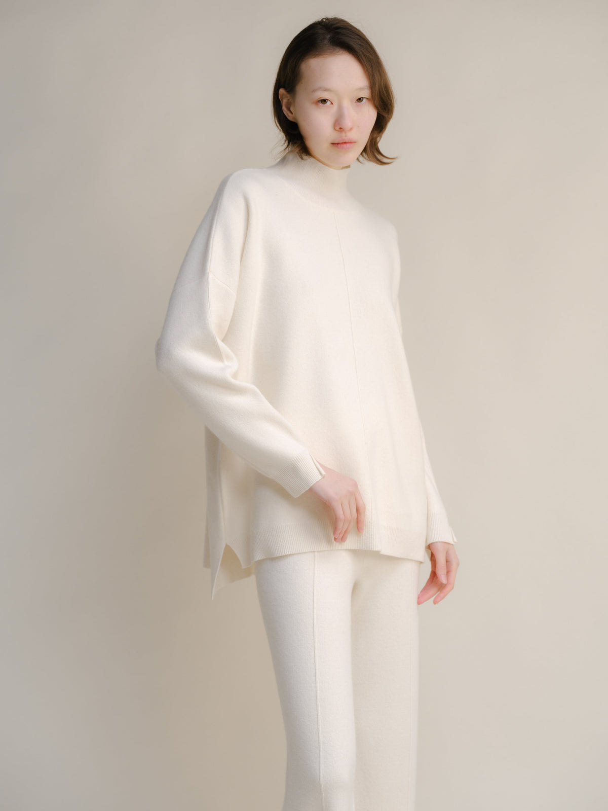 Maglieria Bianco naturale / S Wool & Cashmere Mix Solid Maxi Turtleneck Sweater San Rocco Italia