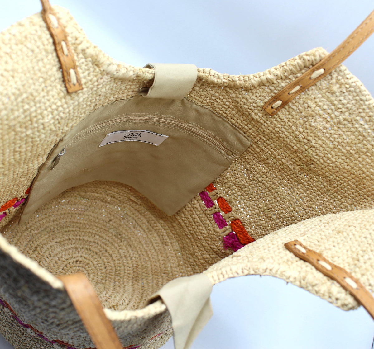 Hebag & Wallet Accessori Zola - Hemade Naturale Raffia Tote Bag - Fuchsia e Arancione San Rocco Italia