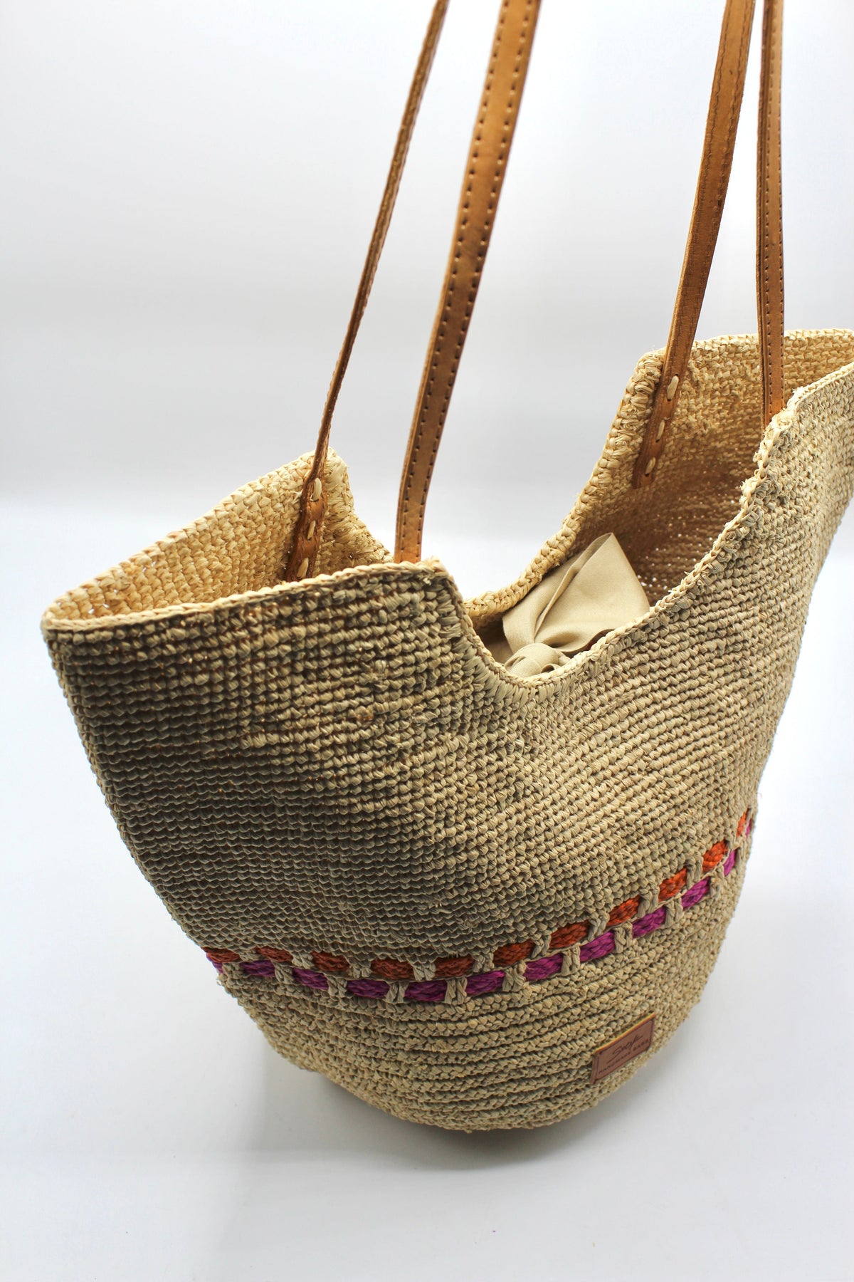 Hebag & Wallet Accessori Zola - Hemade Naturale Raffia Tote Bag - Fuchsia e Arancione San Rocco Italia