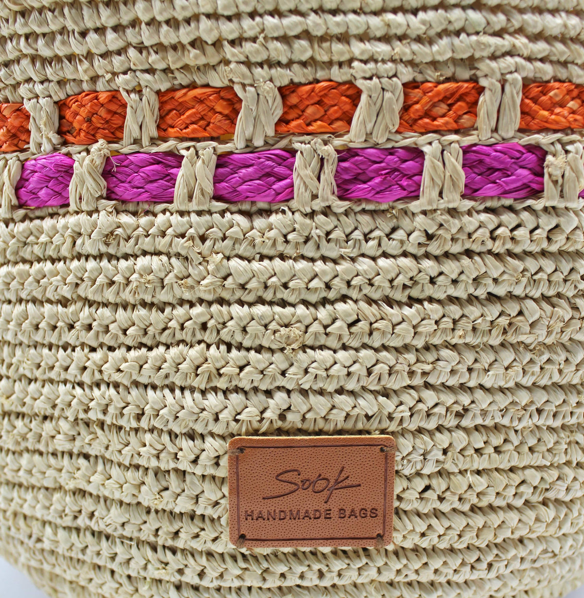 Hebag & Wallet Accessori Zola - Hemade Naturale Raffia Tote Bag - Fuchsia e Arancione San Rocco Italia