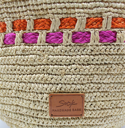 Hebag & Wallet Accessori Zola - Hemade Naturale Raffia Tote Bag - Fuchsia e Arancione San Rocco Italia