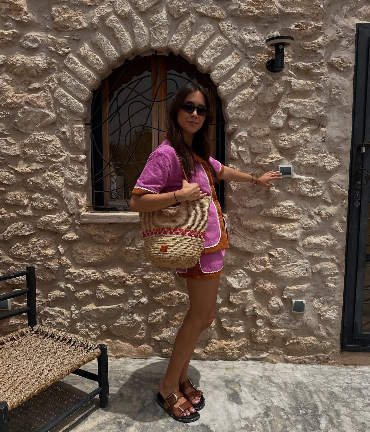 Hebag & Wallet Accessori Zola - Hemade Naturale Raffia Tote Bag - Fuchsia e Arancione San Rocco Italia