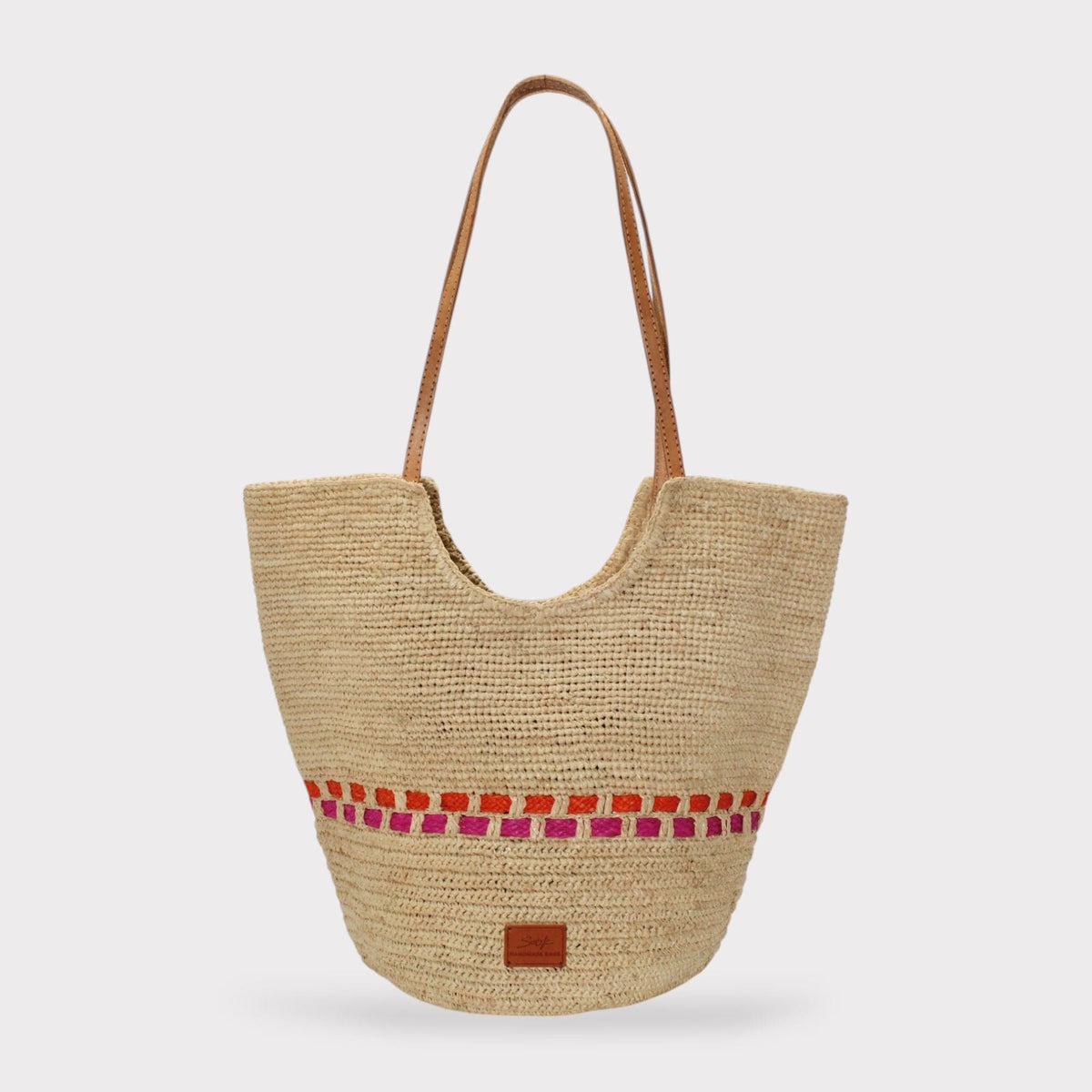 Hebag & Wallet Accessori Zola - Hemade Naturale Raffia Tote Bag - Fuchsia e Arancione San Rocco Italia