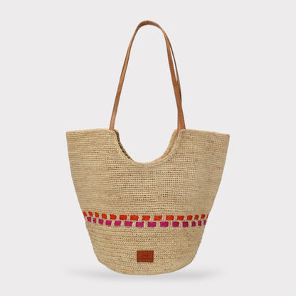 Hebag & Wallet Accessori Zola - Hemade Naturale Raffia Tote Bag - Fuchsia e Arancione San Rocco Italia