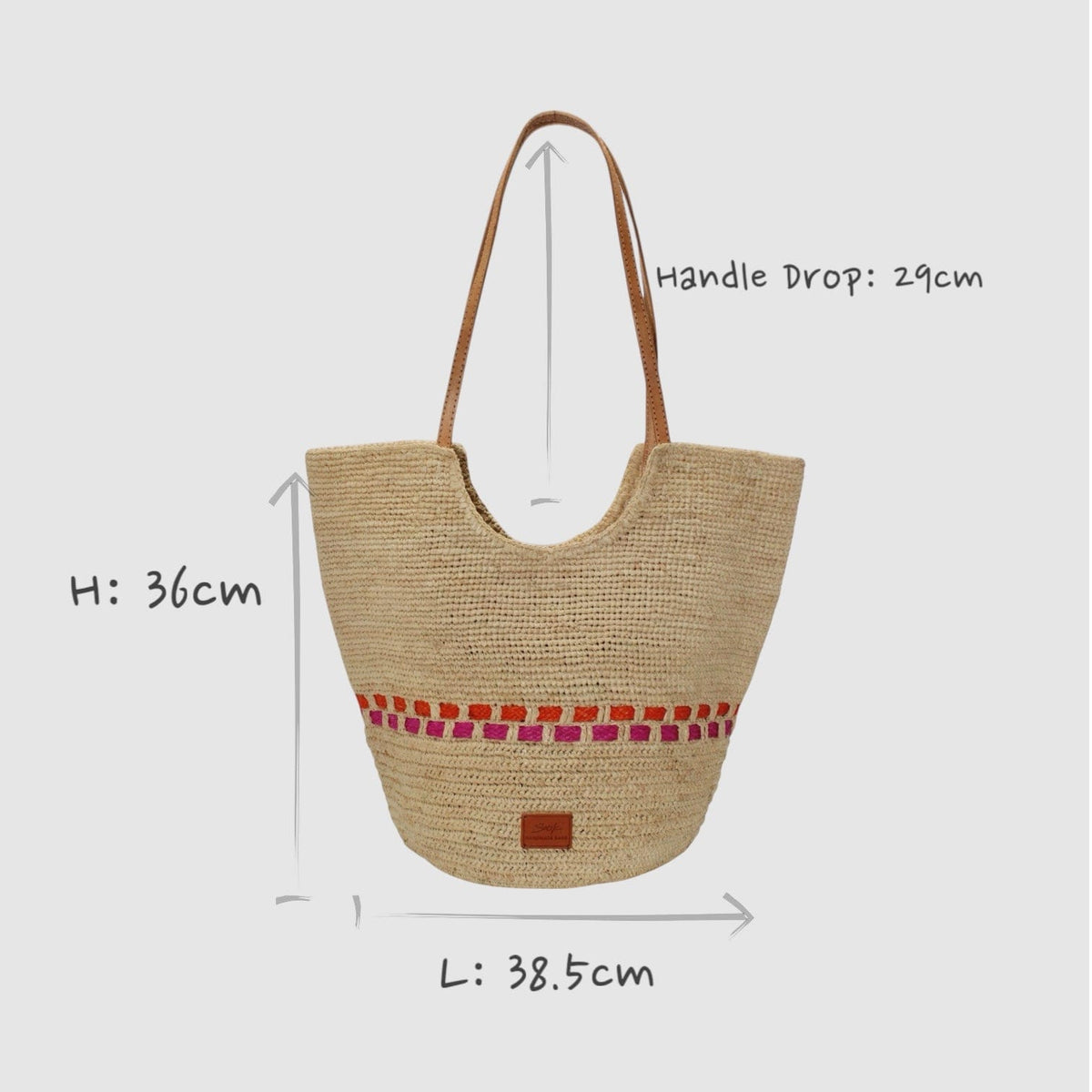 Hebag & Wallet Accessori Zola - Hemade Naturale Raffia Tote Bag - Fuchsia e Arancione San Rocco Italia