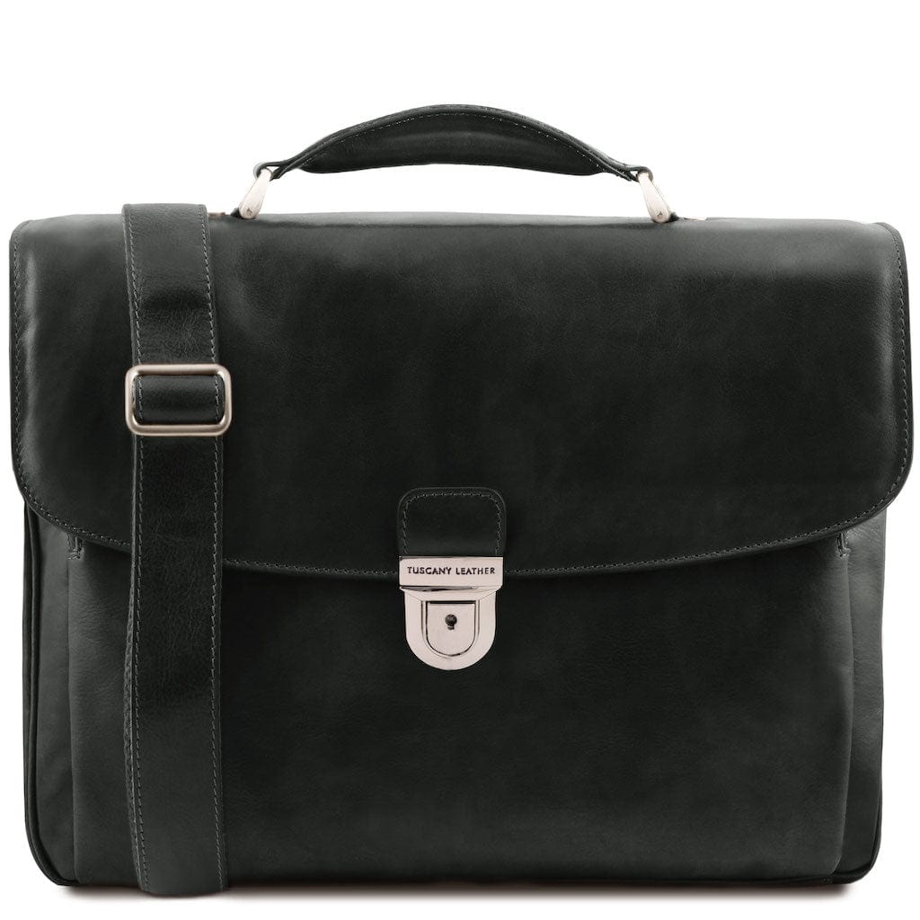 Maletines de piel Negro Alessandria - Maletín TL SMART para portátil de piel mate con varios compartimentos | TL142067 San Rocco Italia