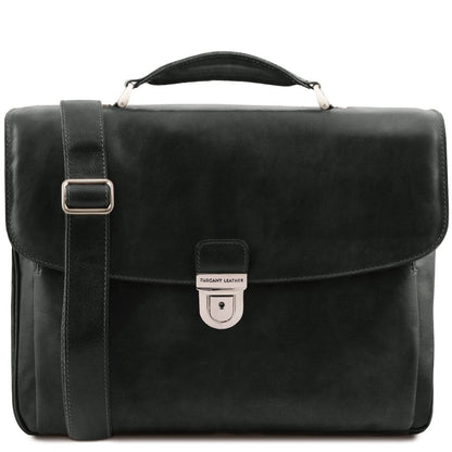Maletines de piel Negro Alessandria - Maletín TL SMART para portátil de piel mate con varios compartimentos | TL142067 San Rocco Italia