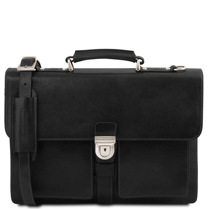 Leather briefcases Black Assisi - Leather briefcase 3 compartments | TL141825 San Rocco Italia