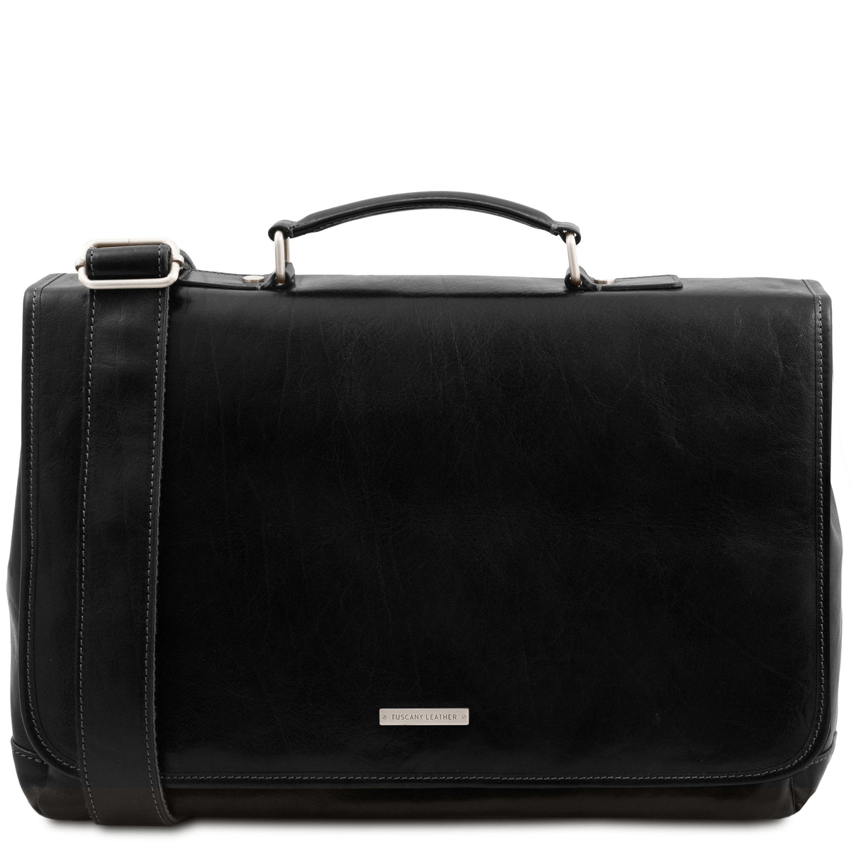 Leather briefcases Black Mantova - Leather multi compartment TL SMART briefcase with flap | TL142068 messenger bag San Rocco Italia