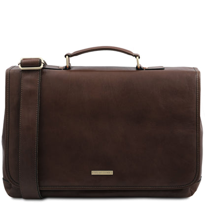 Leather briefcases Dark Brown Mantova - Leather multi compartment TL SMART briefcase with flap | TL142068 messenger bag San Rocco Italia