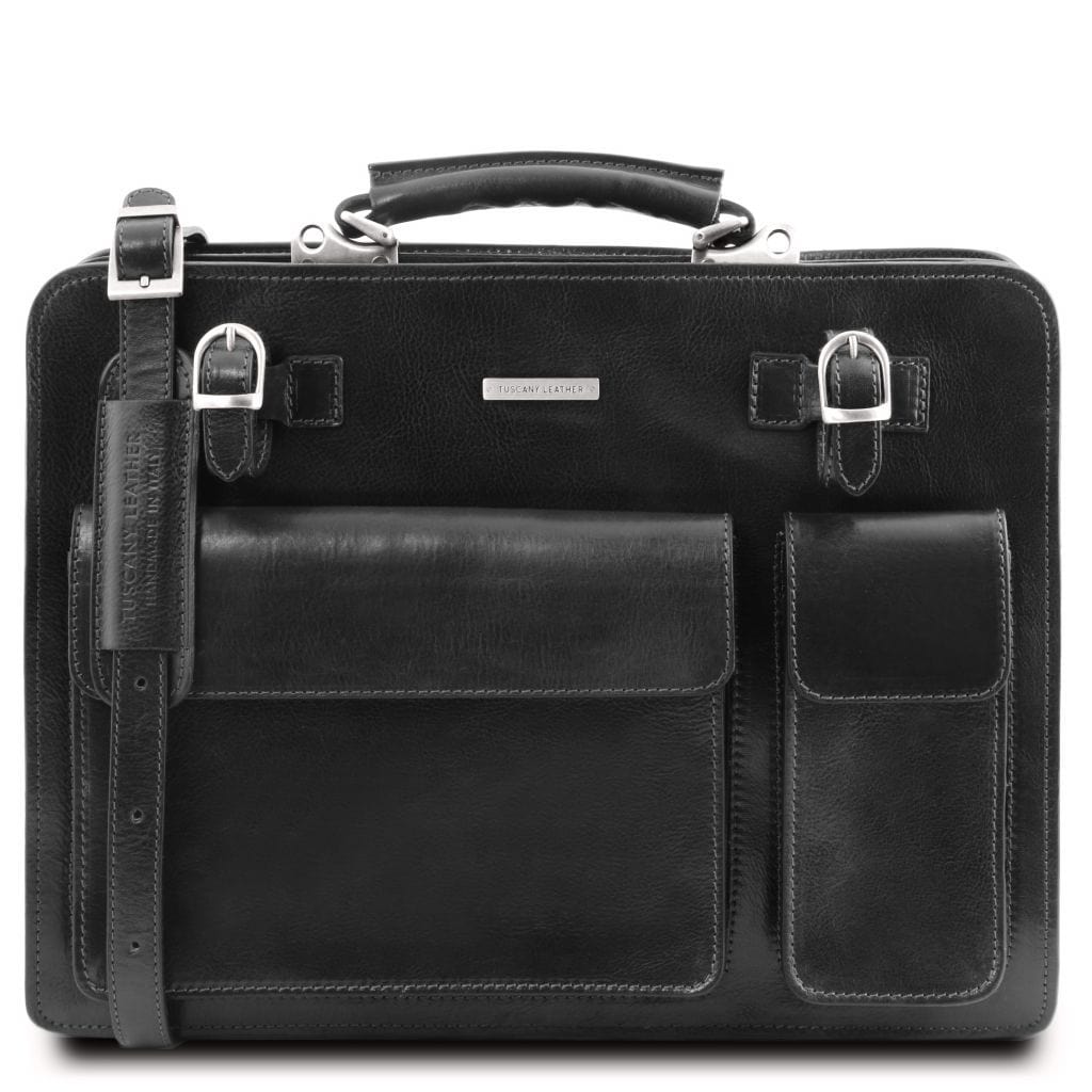 Leather briefcases Black Venezia - Leather briefcase 2 compartments | TL141268 San Rocco Italia