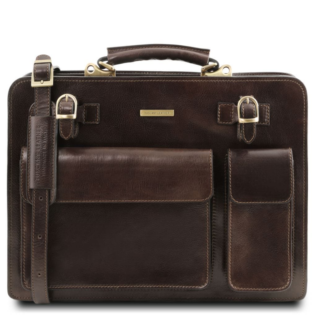 Leather briefcases Dark Brown Venezia - Leather briefcase 2 compartments | TL141268 San Rocco Italia