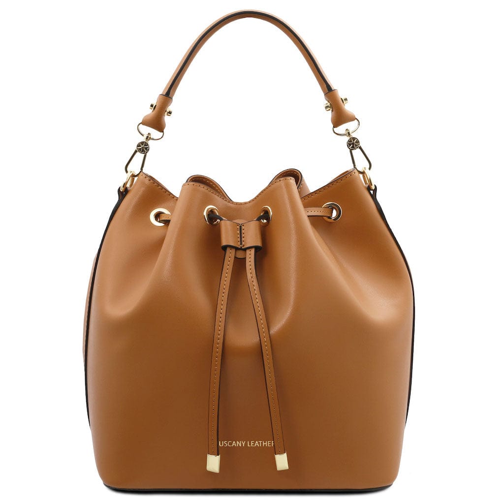 Borse in pelle Cognac Vittoria - Borsa secchiello in pelle italiana | TL141531 San Rocco Italia