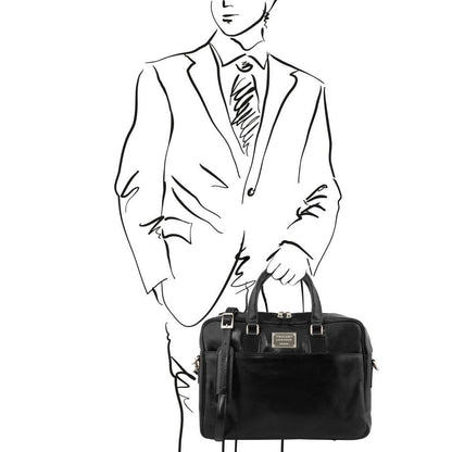 Leather laptop bags Urbino - Leather laptop briefcase 2 compartments with front pocket | TL141894 San Rocco Italia