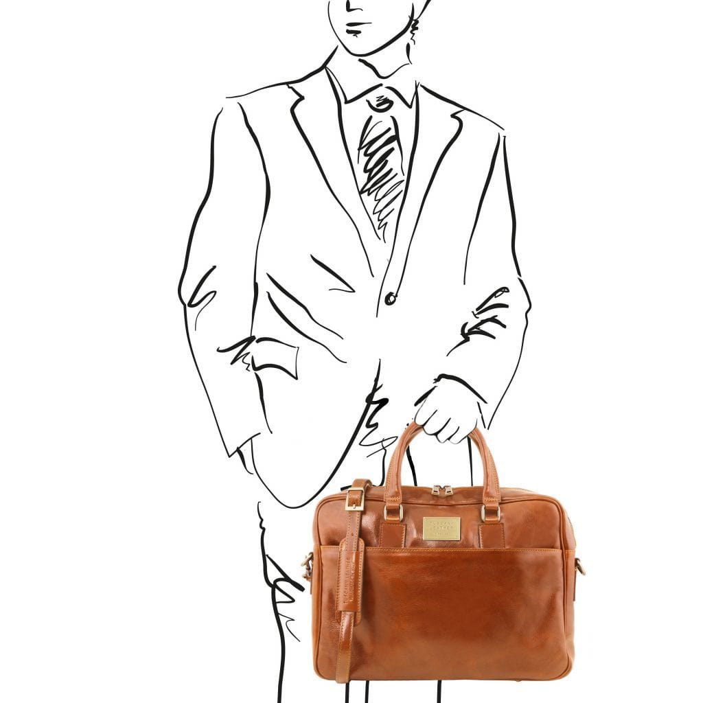 Leather laptop bags Urbino - Leather laptop briefcase 2 compartments with front pocket | TL141894 San Rocco Italia