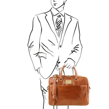 Leather laptop bags Urbino - Leather laptop briefcase 2 compartments with front pocket | TL141894 San Rocco Italia