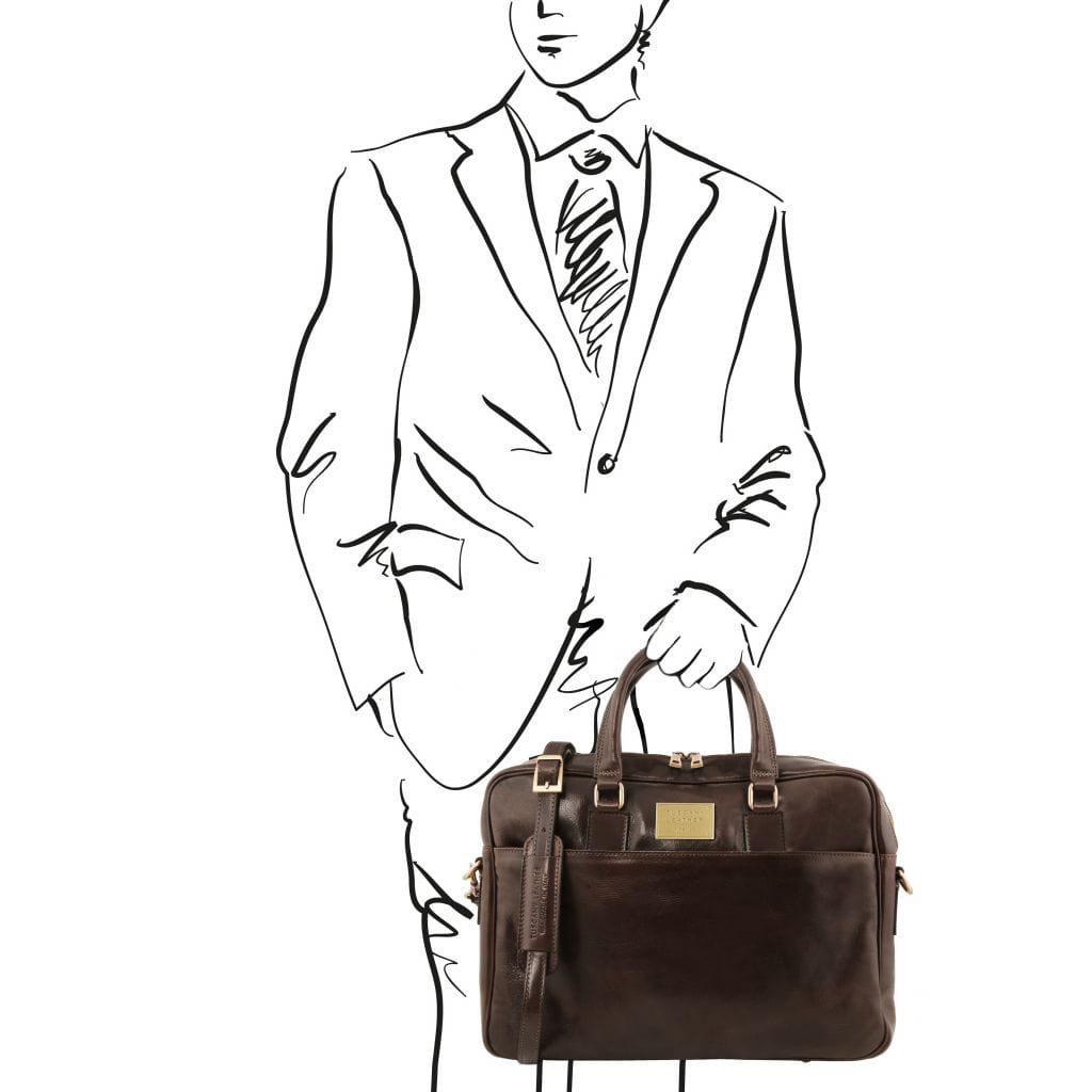 Leather laptop bags Urbino - Leather laptop briefcase 2 compartments with front pocket | TL141894 San Rocco Italia