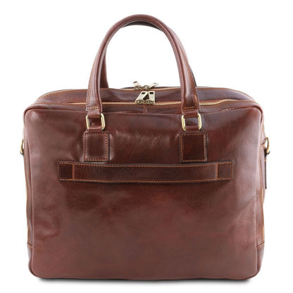 Leather laptop bags Urbino - Leather laptop briefcase 2 compartments with front pocket | TL141894 San Rocco Italia
