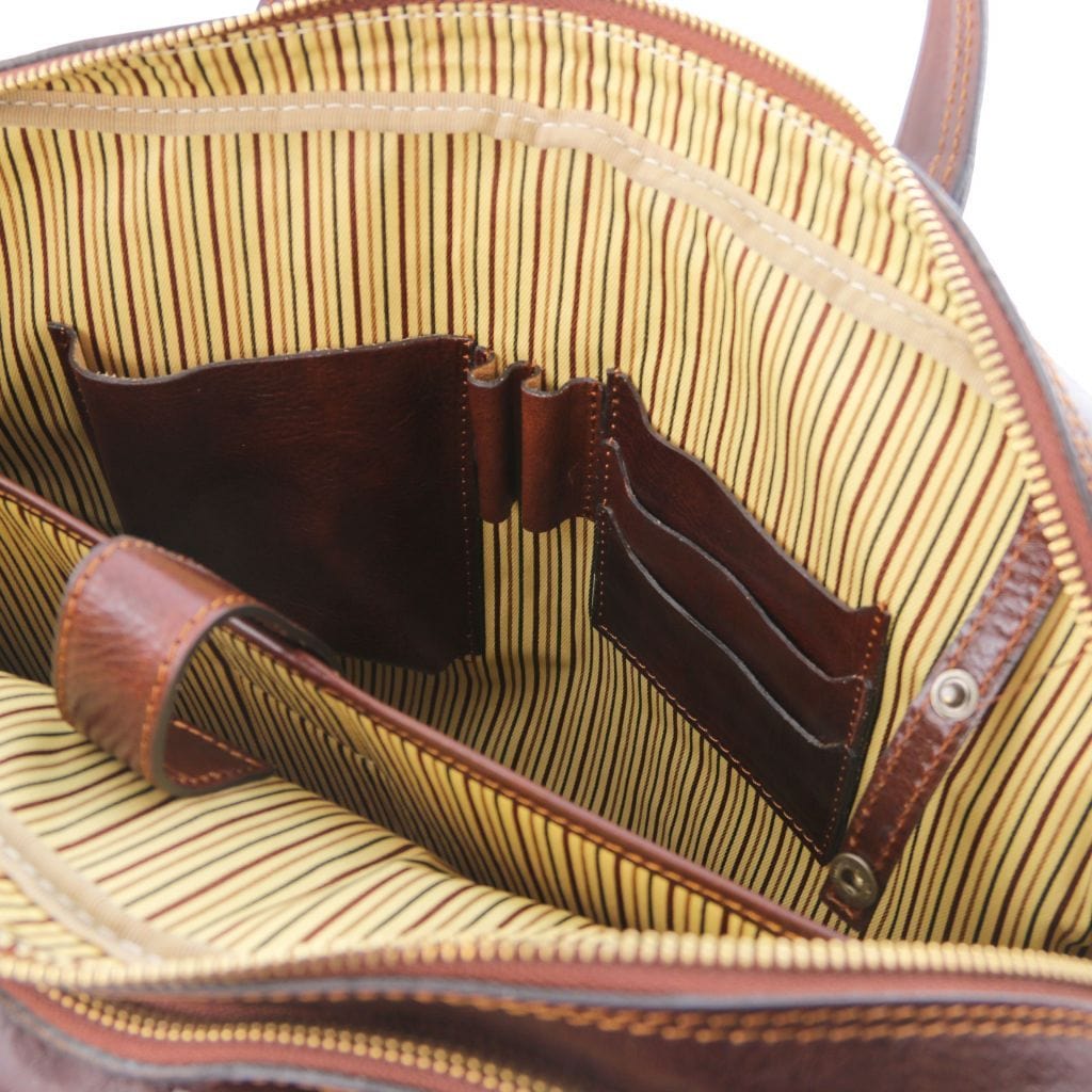 Leather laptop bags Urbino - Leather laptop briefcase 2 compartments with front pocket | TL141894 San Rocco Italia