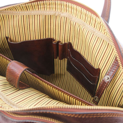Leather laptop bags Urbino - Leather laptop briefcase 2 compartments with front pocket | TL141894 San Rocco Italia