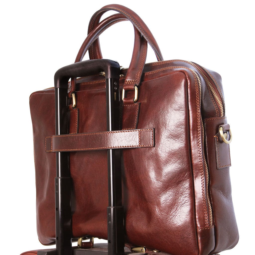 Leather laptop bags Urbino - Leather laptop briefcase 2 compartments with front pocket | TL141894 San Rocco Italia