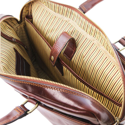 Leather laptop bags Urbino - Leather laptop briefcase 2 compartments with front pocket | TL141894 San Rocco Italia