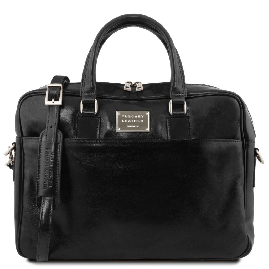 Leather laptop bags Black Urbino - Leather laptop briefcase 2 compartments with front pocket | TL141894 San Rocco Italia