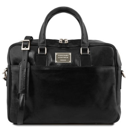 Leather laptop bags Black Urbino - Leather laptop briefcase 2 compartments with front pocket | TL141894 San Rocco Italia