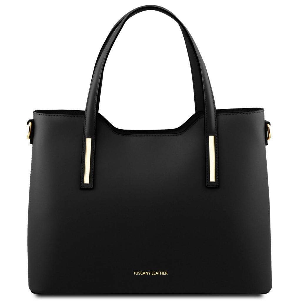 Borse a spalla in pelle Nero Olimpia - Borsa tote italiana in pelle | TL141412 San Rocco Italia