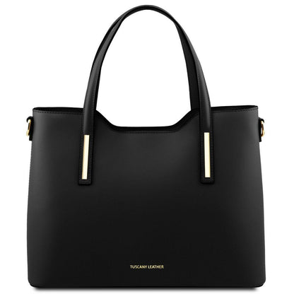 Borse a spalla in pelle Nero Olimpia - Borsa tote italiana in pelle | TL141412 San Rocco Italia