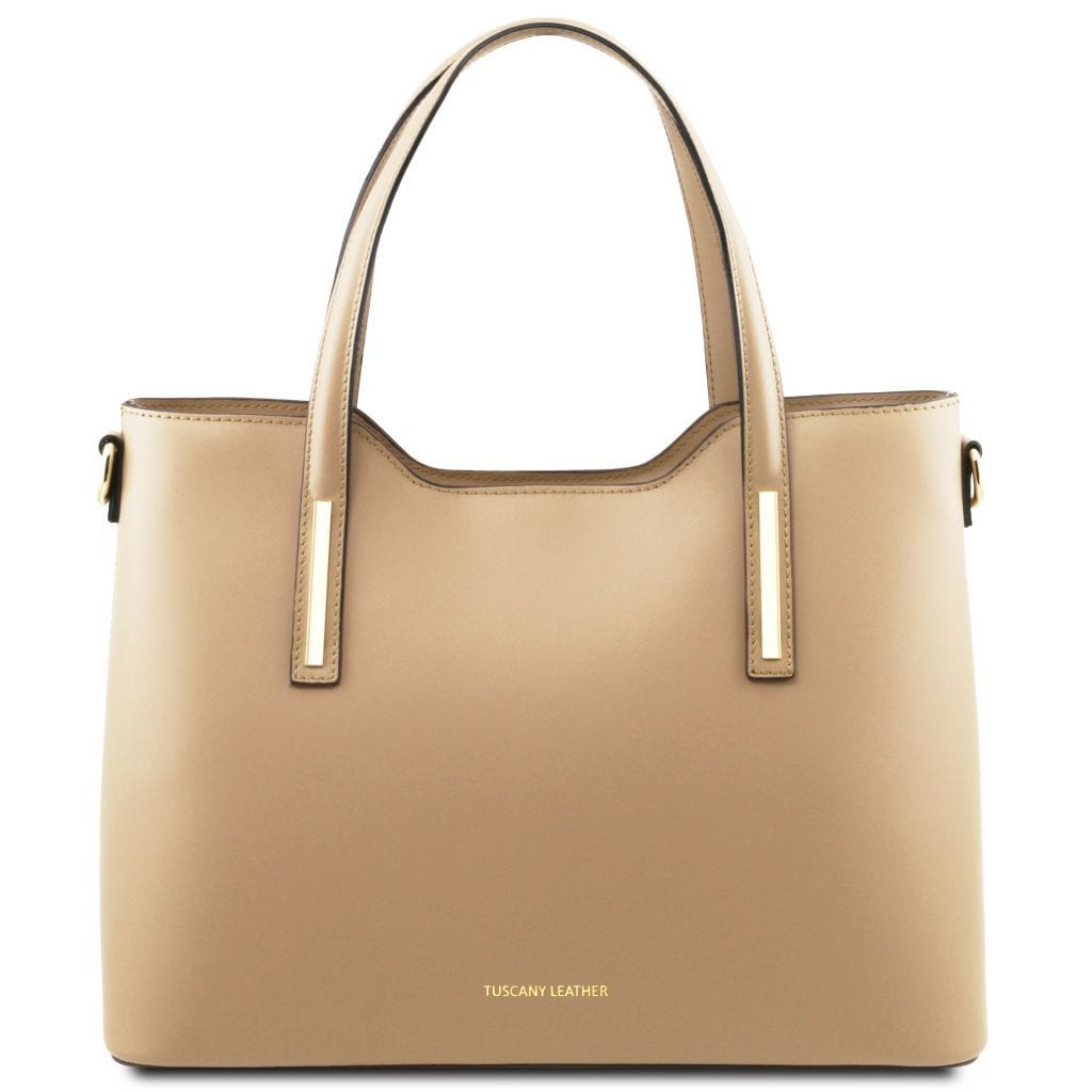 Borse a spalla in pelle Champagne Olimpia - Borsa tote italiana in pelle | TL141412 San Rocco Italia