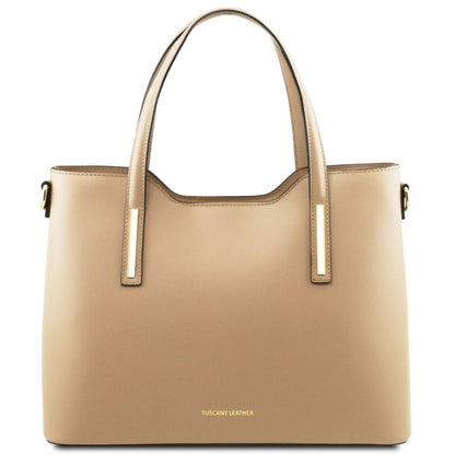 Borse a spalla in pelle Champagne Olimpia - Borsa tote italiana in pelle | TL141412 San Rocco Italia