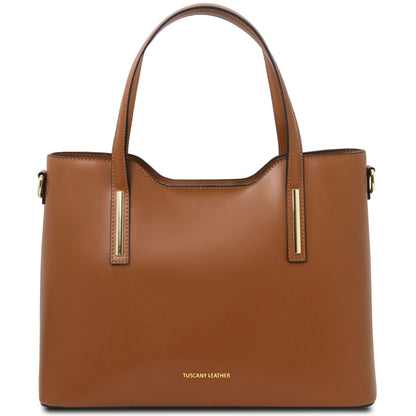 Borse a spalla in pelle Cognac Olimpia - Borsa tote italiana in pelle | TL141412 San Rocco Italia