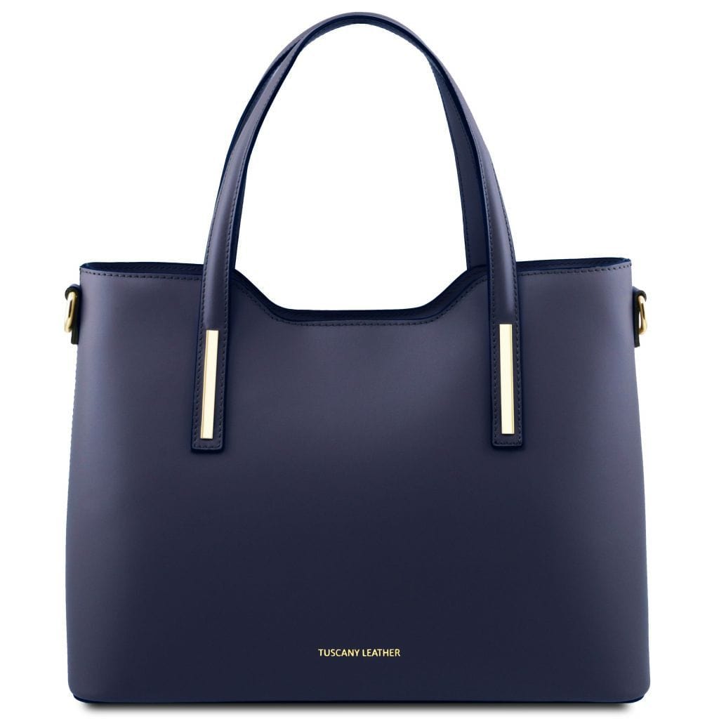 Borse a spalla in pelle Blu scuro Olimpia - Borsa tote italiana in pelle | TL141412 San Rocco Italia