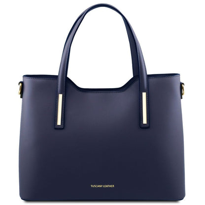 Borse a spalla in pelle Blu scuro Olimpia - Borsa tote italiana in pelle | TL141412 San Rocco Italia