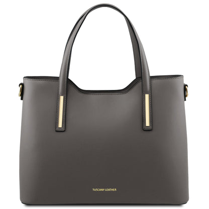 Borse a spalla in pelle Grigio Olimpia - Borsa tote italiana in pelle | TL141412 San Rocco Italia