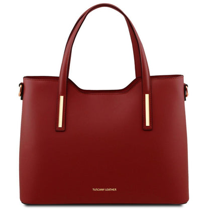 Borse a spalla in pelle Rosso Olimpia - Borsa tote italiana in pelle | TL141412 San Rocco Italia