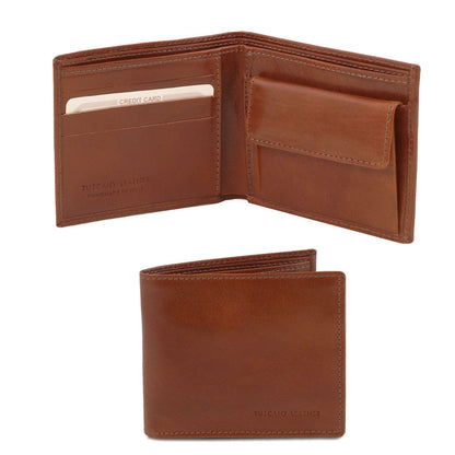 Carteras de piel para hombre Marrón Cartera exclusiva bifold de piel para hombre con monedero | TL140761 San Rocco Italia