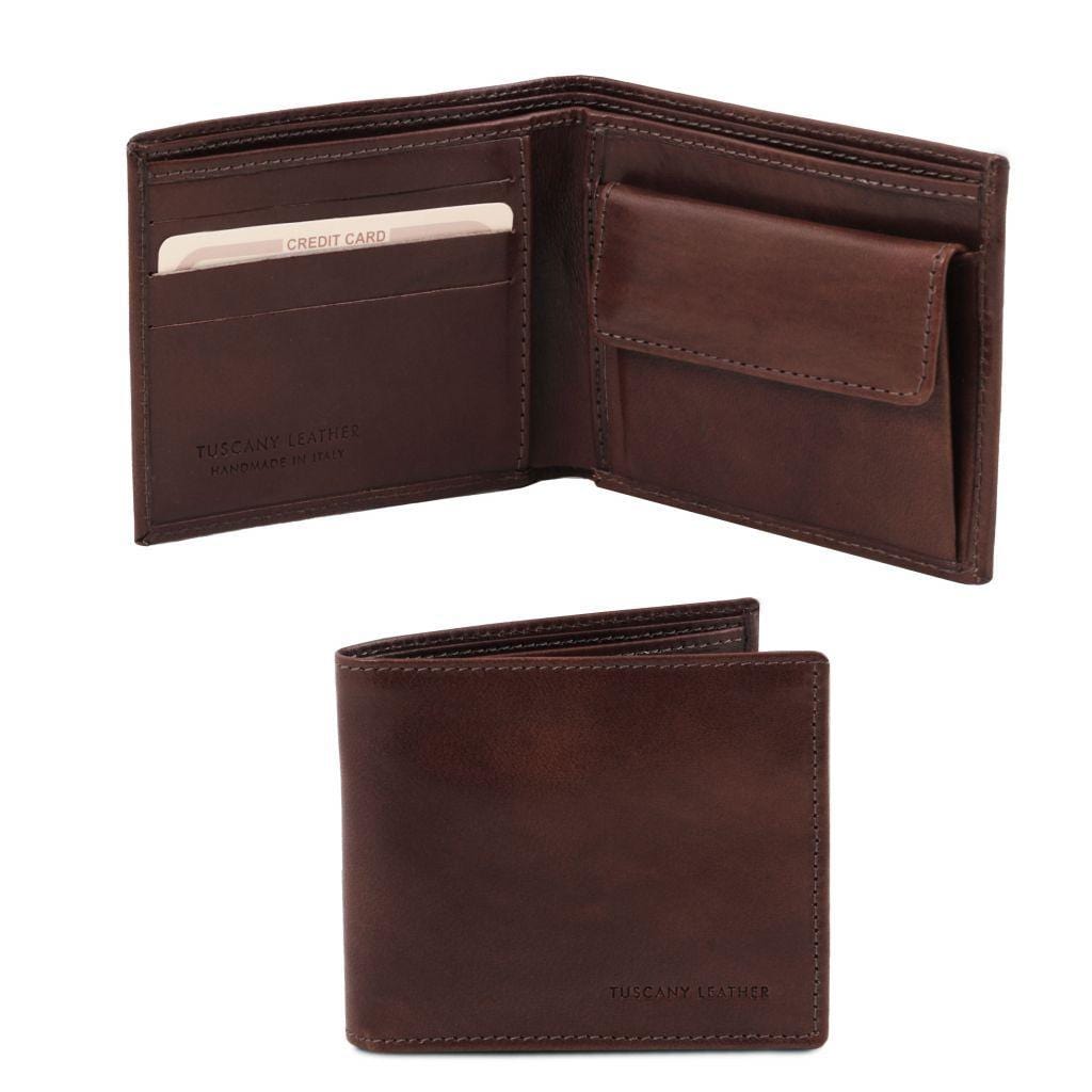 Carteras de piel para hombre Marrón oscuro Cartera exclusiva de piel para hombre, bíptica y con monedero | TL140761 San Rocco Italia